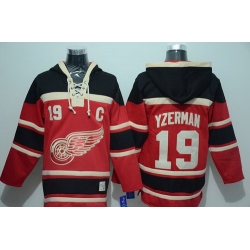 Men Detroit Red Wings 19 Steve Yzerman Red Sawyer Hooded Sweatshirt Stitched NHL Jersey