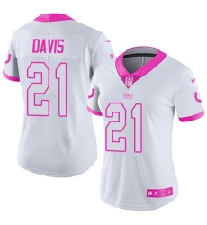 Nike Colts #21 Vontae Davis White Pink Womens Stitched NFL Limited Rush Fashion Jersey