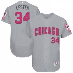 Mens Majestic Chicago Cubs 34 Jon Lester Grey Mothers Day Flexbase Authentic Collection MLB Jersey