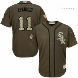 Mens Majestic Chicago White Sox 11 Luis Aparicio Authentic Green Salute to Service MLB Jersey