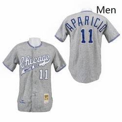 Mens Mitchell and Ness 1969 Chicago White Sox 11 Luis Aparicio Replica Grey Throwback MLB Jersey