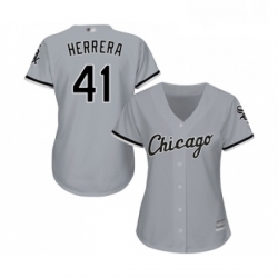 Womens Chicago White Sox 41 Kelvin Herrera Replica Grey Road Cool Base Baseball Jersey 