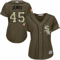 Womens Majestic Chicago White Sox 45 Bobby Jenks Replica Green Salute to Service MLB Jersey