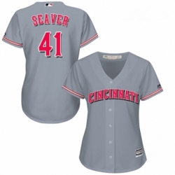 Womens Majestic Cincinnati Reds 41 Tom Seaver Authentic Grey Road Cool Base MLB Jersey 