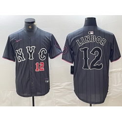 Men New York Mets 12 Francisco Lindor Graphite 2024 City Connect Limited Stitched Baseball Jersey 7