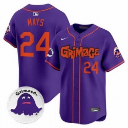 Men New York Mets 24 Willie Mays Purple Grimace V2 Vapor Limited Stitched Baseball Jersey