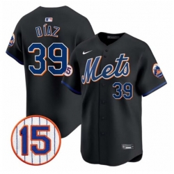 Men New York Mets 39 Edwin Diaz Black Jerry Grote Patch Vapor Premier Limited Stitched Baseball Jersey