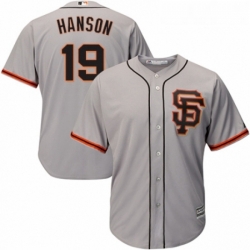 Youth Majestic San Francisco Giants 19 Alen Hanson Authentic Grey Road 2 Cool Base MLB Jersey 