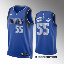 Men Dallas Mavericks 55 Derrick Jones Jr Blue Icon Edition Stitched Basketball Jersey