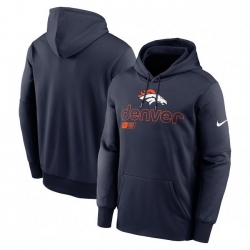 Men Nike Navy Denver Broncos Performance Pullover Hoodie