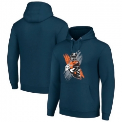 Men Starter Navy Denver Broncos Player X Fleece Pullover Hoodie