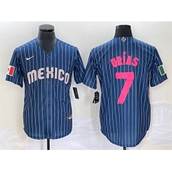 Men Mexico Baseball 7 Julio Urias 2023 Navy World Baseball Classic Stitched Jersey 3