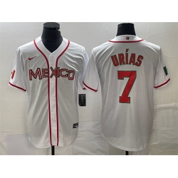 Men Mexico Baseball 7 Julio Urias White 2023 World Baseball Classic Stitched Jersey 1