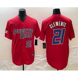 Mens Puerto Rico Baseball #21 Roberto Clemente Number 2023 Red World Classic Stitched Jersey