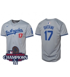 Men Nike Los Angeles Dodgers Shohei Ohtani #17 Gray Flex Base 2024 World Series Champions Stitched MLB Jersey II