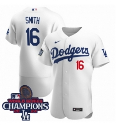 Men Nike Los Angeles Dodgers Will Smith #16 White Flex Base 2024 World Series Champions Stitched MLB Jersey