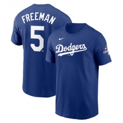 Men Los Angeles Dodgers 5 Freddie Freeman Royal 2024 World Series Champions Name  26 Number T Shirt