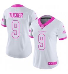 Womens Nike Baltimore Ravens 9 Justin Tucker Limited WhitePink Rush Fashion NFL Jersey