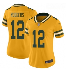 Packers #12 Aaron Rodgers Gold Women Stitched Football Limited Inverted Legend Jersey