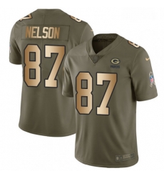 Youth Nike Green Bay Packers 87 Jordy Nelson Limited OliveGold 2017 Salute to Service NFL Jersey