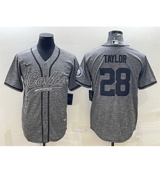 Men Indianapolis Colts 28 Jonathan Taylor Grey With Patch Cool Base Stitched Baseball Jersey