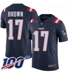 Patriots 17 Antonio Brown Navy Blue Men Stitched Football Limited Rush 100th Season Jersey