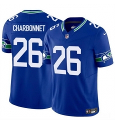 Men Seattle Seahawks 26 Zach Charbonnet Royal 2024 F U S E Throwback Vapor Limited Stitched Football Jersey