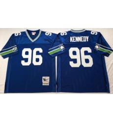 Men Seattle Seahawks 96 Cortez Kennedy Blue M&N Throwback Jersey