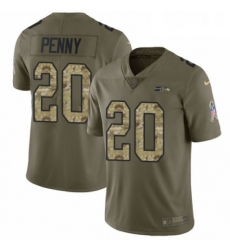 Mens Nike Seattle Seahawks 20 Rashaad Penny Limited Olive Camo 2017 Salute to Service NFL Jersey