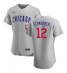 Men Chicago Cubs 12 Kyle Schwarber Men Nike Gray Road 2020 Flex Base Team Jersey