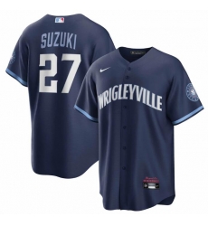 Men Chicago Cubs 27 Seiya Suzuki Navy City Connect Cool Base Stitched Baseball Jersey