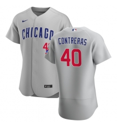 Men Chicago Cubs 40 Willson Contreras Men Nike Gray Road 2020 Flex Base Team Jersey