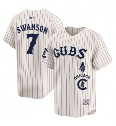 Men Chicago Cubs 7 Dansby Swanson Cream Pinstripe Special Vapor Premier Limited Stitched Baseball Jersey