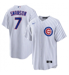 Men Chicago Cubs 7 Dansby Swanson White Cool Base Stitched Baseball Jersey