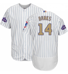 Mens Majestic Chicago Cubs 14 Ernie Banks Authentic White 2017 Gold Program Flex Base MLB Jersey