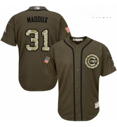 Mens Majestic Chicago Cubs 31 Greg Maddux Authentic Green Salute to Service MLB Jersey