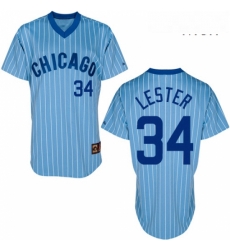 Mens Majestic Chicago Cubs 34 Jon Lester Authentic BlueWhite Strip Cooperstown Throwback MLB Jersey