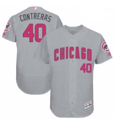 Mens Majestic Chicago Cubs 40 Willson Contreras Grey Mothers Day Flexbase Authentic Collection MLB Jersey