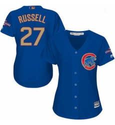 Womens Majestic Chicago Cubs 27 Addison Russell Authentic Royal Blue 2017 Gold Champion MLB Jersey