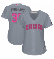 Womens Majestic Chicago Cubs 38 Carlos Zambrano Authentic Grey Mothers Day Cool Base MLB Jersey