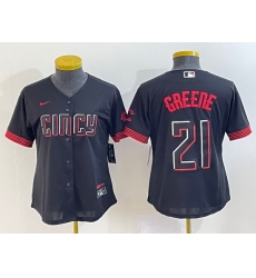 Women Cincinnati Reds 21 Hunter Greene Black 2023 City Connect Stitched Baseball Jersey