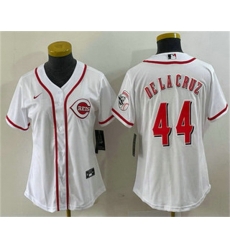 Women Cincinnati Reds 44 Elly De La Cruz White With Patch Cool Base Stitched Jersey