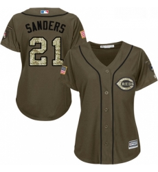 Womens Majestic Cincinnati Reds 21 Reggie Sanders Authentic Green Salute to Service MLB Jersey