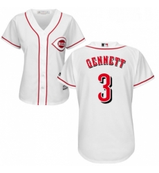 Womens Majestic Cincinnati Reds 3 Scooter Gennett Replica White MLB Jersey 