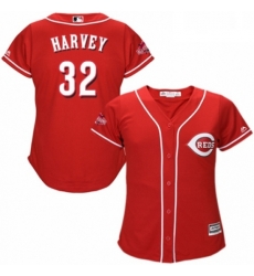 Womens Majestic Cincinnati Reds 32 Matt Harvey Authentic Red Alternate Cool Base MLB Jersey 