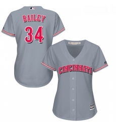 Womens Majestic Cincinnati Reds 34 Homer Bailey Replica Grey Road Cool Base MLB Jersey