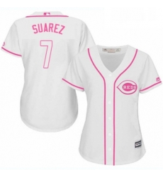 Womens Majestic Cincinnati Reds 7 Eugenio Suarez Authentic White Fashion Cool Base MLB Jersey 