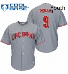 Youth Majestic Cincinnati Reds 9 Jose Peraza Authentic Grey Road Cool Base MLB Jersey 