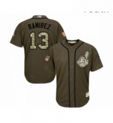 Youth Cleveland Indians 13 Hanley Ramirez Authentic Green Salute to Service Baseball Jersey 