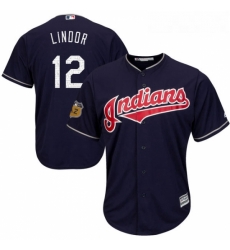 Youth Majestic Cleveland Indians 12 Francisco Lindor Authentic Navy Blue 2017 Spring Training Cool Base MLB Jersey